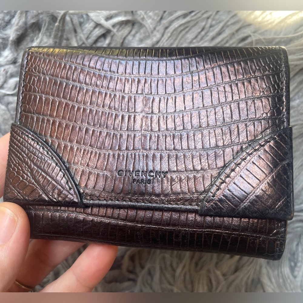 Givenchy Iridescent Black Croc-Embossed Leather Card Wallet with serial